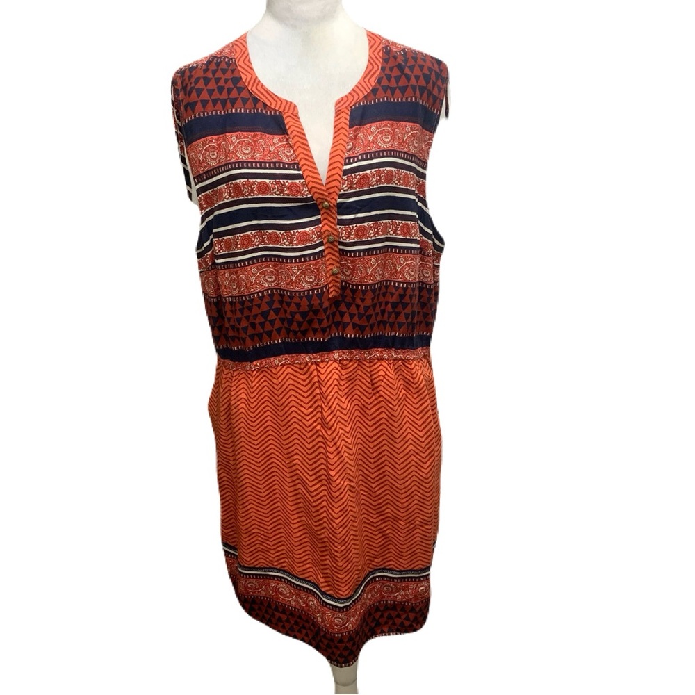 Sleeveless Orange Patterned Shift Dress
